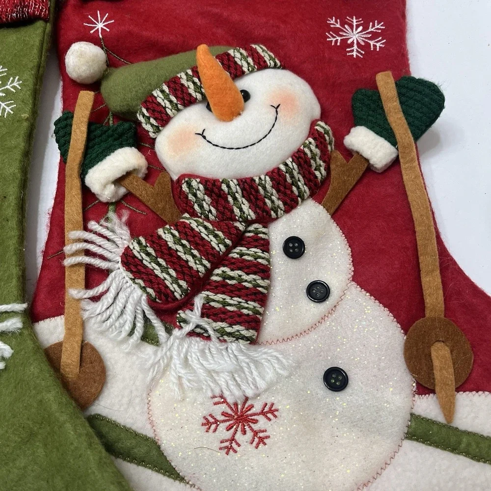 Christmas Stockings Set Of 3 Plush Reindeer Bear Snowman Knitted Embroidered 18
